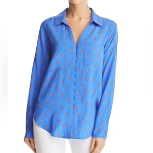 Velvet Heart Ladybug Print Button Front Top Long Sleeve V Neck Covered Buttons L